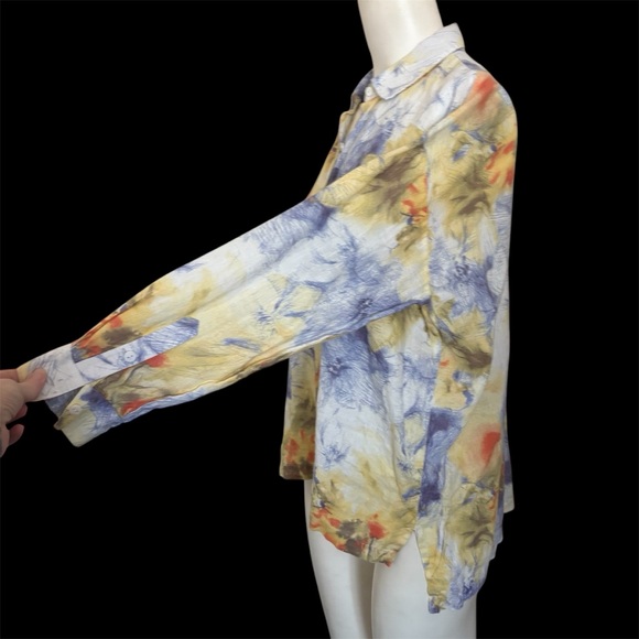 Go Silk Linen Water Color Floral Sketch Print Shirt Sz PS - Picture 5 of 12